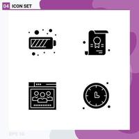 Pack of 4 Modern Solid Glyphs Signs and Symbols for Web Print Media such as battery web energy school clock Editable Vector Design Elements