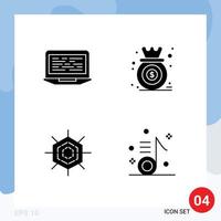 Set of 4 Modern UI Icons Symbols Signs for laptop growth screen chart holiday Editable Vector Design Elements