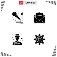 Modern Set of 4 Solid Glyphs Pictograph of birthday avatar sing message user Editable Vector Design Elements