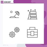 Pack of 4 Modern Filledline Flat Colors Signs and Symbols for Web Print Media such as beach gears sun equipment briefcase Editable Vector Design Elements