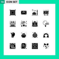 Pictogram Set of 16 Simple Solid Glyphs of furniture play moon media ad Editable Vector Design Elements