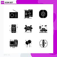 Solid Icon set Pack of 9 Glyph Icons isolated on White Background for Web Print and Mobile vector