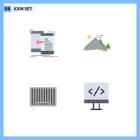 Set of 4 Vector Flat Icons on Grid for data scene management landscape product Editable Vector Design Elements