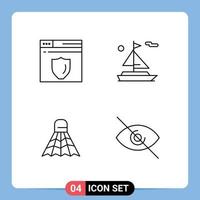 Set of 4 Modern UI Icons Symbols Signs for web server game beach badminton deny Editable Vector Design Elements