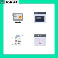 Group of 4 Modern Flat Icons Set for computer check list lcd page shopping Editable Vector Design Elements