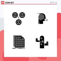 Pictogram Set of 4 Simple Solid Glyphs of connections code focusing solutions focus data Editable Vector Design Elements