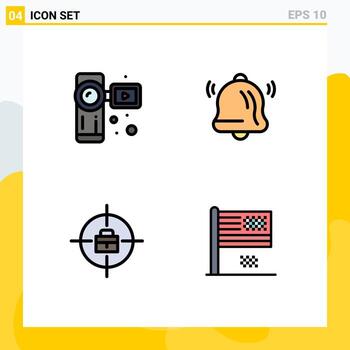 Set of 4 Modern UI Icons Symbols Signs for camcorder achievements video camera notification collapse Editable Vector Design Elements
