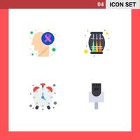 4 User Interface Flat Icon Pack of modern Signs and Symbols of brain disease clock disease celebration timepiece Editable Vector Design Elements