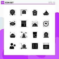 User Interface Pack of 16 Basic Solid Glyphs of search yacht easter vehicles sail Editable Vector Design Elements