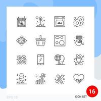 Modern Set of 16 Outlines Pictograph of eye test food nature cookies page Editable Vector Design Elements
