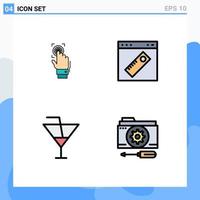 Set of 4 Modern UI Icons Symbols Signs for fingerprint web scan interface drink Editable Vector Design Elements