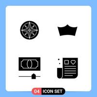 4 Solid Black Icon Pack Glyph Symbols for Mobile Apps isolated on white background 4 Icons Set vector