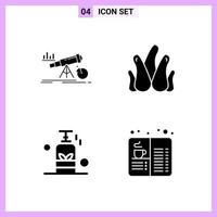 4 Icons in Solid Style Glyph Symbols on White Background Creative Vector Signs for Web mobile and Print