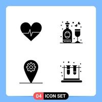 4 Solid Black Icon Pack Glyph Symbols for Mobile Apps isolated on white background 4 Icons Set vector