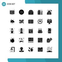 Group of 25 Modern Solid Glyphs Set for storm observatory mail building money Editable Vector Design Elements