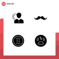 Group of 4 Solid Glyphs Signs and Symbols for security movember person shield men Editable Vector Design Elements