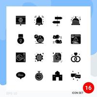 User Interface Pack of 16 Basic Solid Glyphs of protect key arrows santa christmas Editable Vector Design Elements