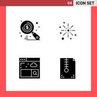 4 Icon Pack Solid Style Glyph Symbols on White Background Simple Signs for general designing vector