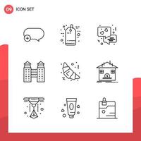 Pack of 9 Universal Outline Icons for Print Media on White Background vector