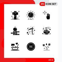 Group of 9 Solid Glyphs Signs and Symbols for axe books globe apple up Editable Vector Design Elements