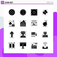 Set of 16 icons in solid style Creative Glyph Symbols for Website Design and Mobile Apps Simple Solid Icon Sign Isolated on White Background 16 Icons vector