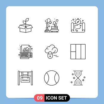 Outline Pack of 9 Universal Symbols of keyboard graph park data camping Editable Vector Design Elements