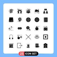 Modern Set of 25 Solid Glyphs and symbols such as computers watch pasta man share Editable Vector Design Elements