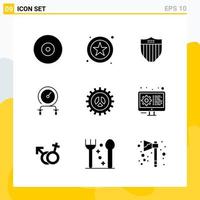 Collection of 9 Universal Solid Icons Icon Set for Web and Mobile vector