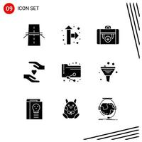 colección de 9 iconos vectoriales en estilo sólido símbolos de glifo perfecto de píxeles para web y signos de iconos sólidos móviles sobre fondo blanco 9 iconos vector