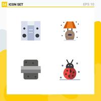 Pack of 4 Modern Flat Icons Signs and Symbols for Web Print Media such as boom box dinner home lump food Editable Vector Design Elements