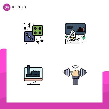 4 Filledline Flat Color concept for Websites Mobile and Apps dice computer gambling launch monitore Editable Vector Design Elements