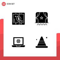 Pack of 4 Universal Glyph Icons for Print Media on White Background vector