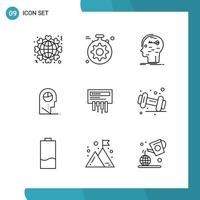 Vector Pack of 9 Outline Symbols Line Style Icon Set on White Background for Web and Mobile