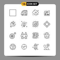 Pack of 16 creative Outlines of hand identity internet identification cloud Editable Vector Design Elements