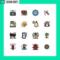 Group of 16 Flat Color Filled Lines Signs and Symbols for internet treatment time vaccine injection Editable Creative Vector Design Elements
