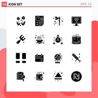 Modern Set of 16 Solid Glyphs Pictograph of signal monitor paper computer halloween Editable Vector Design Elements