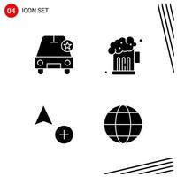 Collection of 4 Vector Icons in solid style Pixle Perfect Glyph Symbols for Web and Mobile Solid Icon Signs on White Background 4 Icons