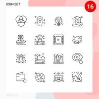 Set of 16 Modern UI Icons Symbols Signs for uk european light bulb british time Editable Vector Design Elements