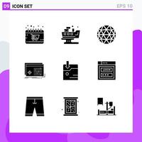 Modern Set of 9 Solid Glyphs and symbols such as software processing waste object crypto currency Editable Vector Design Elements