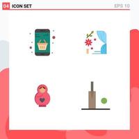 Pictogram Set of 4 Simple Flat Icons of basket dolphin money love love Editable Vector Design Elements