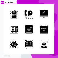 Solid Icon set Pack of 9 Glyph Icons isolated on White Background for Web Print and Mobile vector