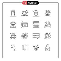 Stock Vector Icon Pack of 16 Line Signs and Symbols for person idea bobber bulb graduate Editable Vector Design Elements