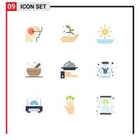 Mobile Interface Flat Color Set of 9 Pictograms of serving line beach food soup Editable Vector Design Elements