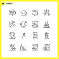 16 Icon Set Simple Line Symbols Outline Sign on White Background for Website Design Mobile Applications and Print Media vector