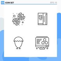 Modern 4 Line style icons Outline Symbols for general use Creative Line Icon Sign Isolated on White Background 4 Icons Pack vector