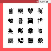 16 Icon Pack Solid Style Glyph Symbols on White Background Simple Signs for general designing vector