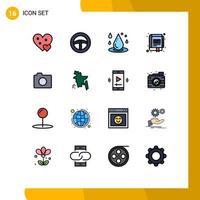 Mobile Interface Flat Color Filled Line Set of 16 Pictograms of notebook management drop digital water Editable Creative Vector Design Elements