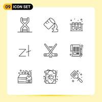 Set of 9 Commercial Outlines pack for ice sport money medical coin zloty Editable Vector Design Elements