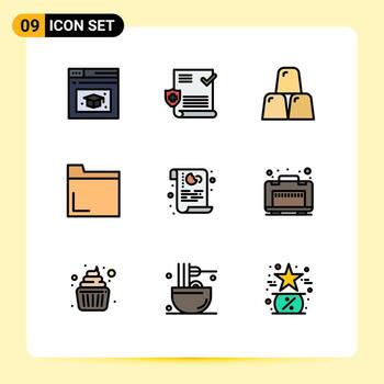 Mobile Interface Filledline Flat Color Set of 9 Pictograms of privacy data business cookies folder Editable Vector Design Elements