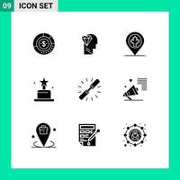 conjunto de 9 iconos de interfaz de usuario modernos símbolos signos para cine hoja mente canadá mapa elementos de diseño vectorial editables vector